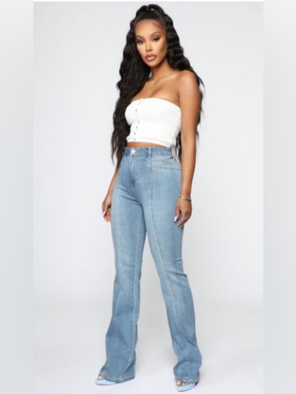 Fashion Nova Light Blue High-Rise Flare Jeans